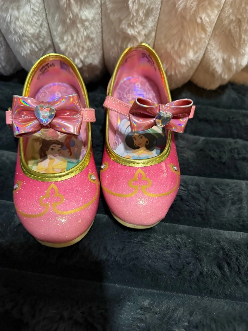 Disney Pink Glitter Princess Mary Jane Shoes with Iridescent Bow